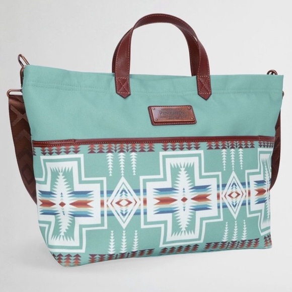 Pendleton Handbags - Pendleton Aqua Harding Travel Bag Tribal Boho Western Print Shopper Tote NWT